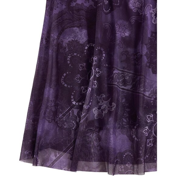 Women Purple 100% Polyester Long Maxi Gothic Flowy Boho Floral Print Mesh Skirts - Picture 5 of 7